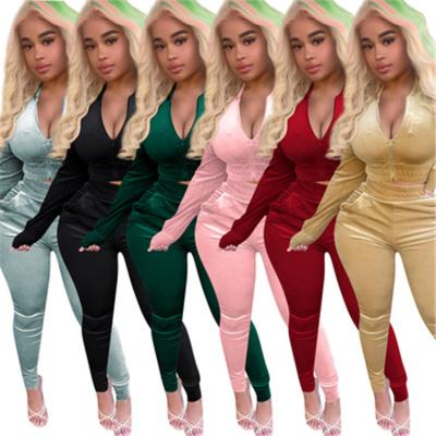 China Hot Sale Fashion Women's Breathable Sexy V-Neck Long Sleeve Tops With Panty Solid Color Sweaty Casual Tracksuits Outfits for sale