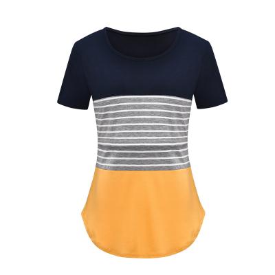 China 2021 New Style Viable Breathable Pregnant Women Striped Postpartum Nursing Nursing T-shirt Tops Short Sleeve for sale