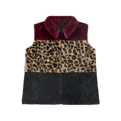 China SUSTAINABLE HOT SALE MOM AND ME SHERPA VEST BURGUNDY/CHEETAH with 2 pockets girl sherpa vest sweater fleece winter clothes for sale