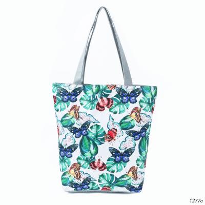 China Convenient Butterfly Printing In-stock Shopping Bag Reusable Foe Women Fashion Women Canvas Tote Bag Colorful Casual Canvas Bag for sale