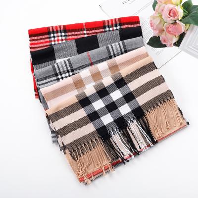 China Multi color stripe scarf pashmina scarf cashmere warm soft comfortable women tassel shawl for girls fringe muffler boy scarf winter warm scarf for sale