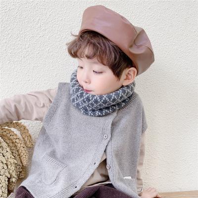 China Short Toddler Knitted Wool Scarf Toddler Baby Girl Shawls Comfort Muffler Muslim Scarf Diamond Grid Stripe Kids Wool Scarf for sale