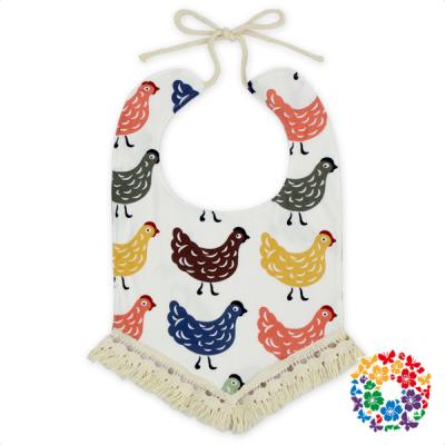 China Viable Cute Chicken Prints Baby Drool Bibs 100% Cotton Toddler Bib With Tassels Bandana Bibs Wholesale Baby for sale