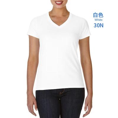 China Anti-wrinkle white cotton v neck t-shirts women custom logo ladies v-neck 100% digital printing t-shirts for sale