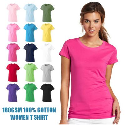 China Wholesale Plain T-shirts Women Customized Anti-wrinkle 180gsm 100% Cotton T-shirt Logo Printed Blank for sale