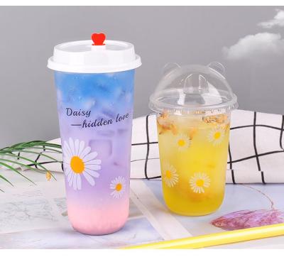 China Recyclable PP hard cup 90MM 95MM 500ML 700ML U-shaped boba tea bubble tea milk tea juice disposable PP injection molding plastic cup for sale