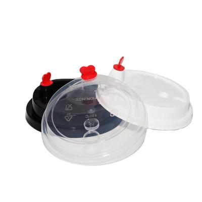 China Non Spill Milk Tea Cup Cover Disposable 90mm Thickened Injection Lid PP Plastic Cup Lid with Red Heart for sale