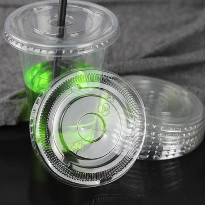 China Non Spill 90MM 93MM 95MM 98MM caliber PET flat lid for PP PET plastic cup lid flat lid for sale