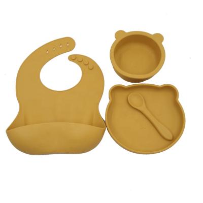 China BPA Free New Product Food Grade Tool Silicone Baby Bib Feeding Bear Shape Dish Bowl Spoon Set for sale