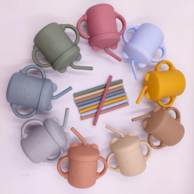 China Food Grade Eco Friendly Sustainable Cute Bear Drinking Cup Silicone Straw Custom Glass Safe Cup For Kids for sale