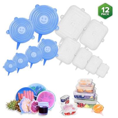 China 12 Pack Reusable Round Stretchable Rectangle Silicone Food Cover for sale