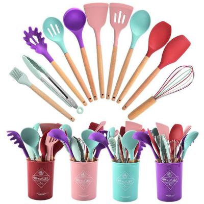 China Sustainable 12 Piece Colorful Wooden Handle Set Of Kitchen Accessories for sale