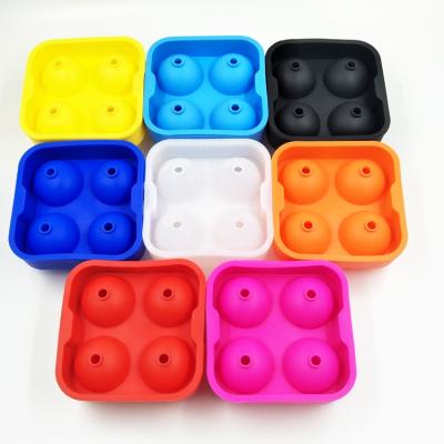 China Fashionable Custom Logo Silicone Ice Block Molds Large Round 4 Cavity Silicone Ice Ball Mold for sale