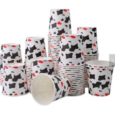 China Disposable 6oz Hot and Cold Paper Beverage Cups with Cow Print for Water, Juice, Coffee, Tea and More for sale