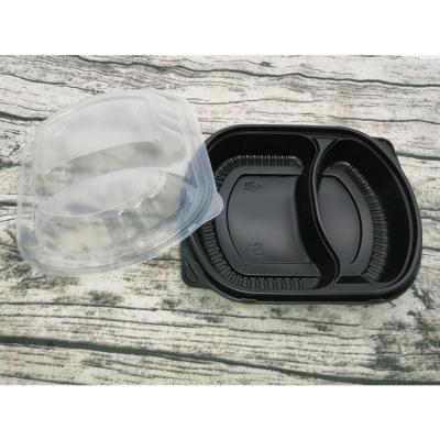 China Eco-Friendly Disposable Disposable Rectangular Compartment Microwave Black PP Restaurant Lunch Box Packaging Plastic Food Container for sale