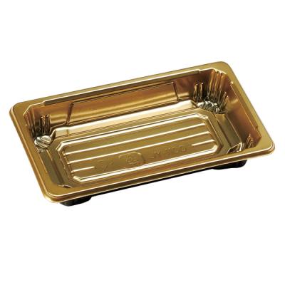 China Gold Disposable Plastic Disposable Sushi Tray Food Packaging Box With Lid Transparent Sushi Box for sale