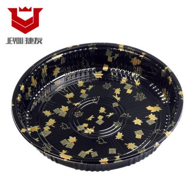 China Disposable Custom Eco - Friendly Black Round Plastic Sushi Tray Box for sale