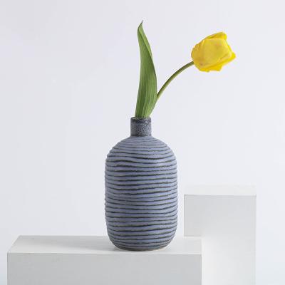 China Modern custom minimalist home accessories line ceramic pattern flower vase nordic modern deco for sale