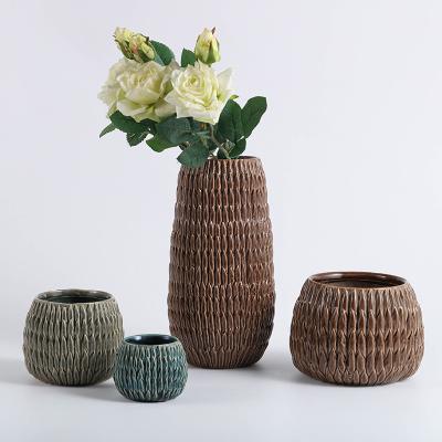 China New arrivals factory handmade pots design table top minimalist creative indoor circular ceramic flowerpot for sale