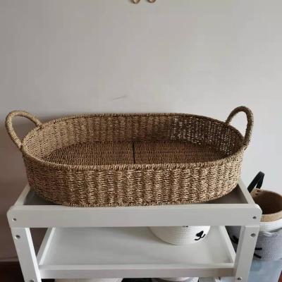 China Seagrass Baby Rattan Changing Basket / Natural Woodland Rattan Baby for sale