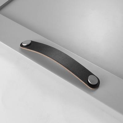 China Modern Simple Hot Sell Furniture Zinc Hardware Black Cabinet Drawer Leather Handle // for sale