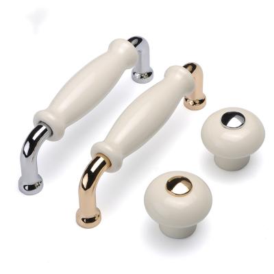 China Modern Cold Ceramic White K Gold Chrome Zinc Feet Furniture Handle for sale