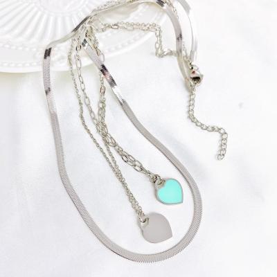 China New fashion jewelry CLASSIC double layered stainless steel heart necklace snake chain love letter heart necklace for party for sale