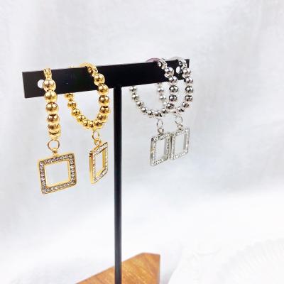 China 2020 style most popular geometric earrings drop earring cute designer style long faux stone multi color chain earring for sale