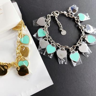 China Kindness Casual/Sporty Women Shape Cyan Enamel Heart Customize 316L Stainless Steel Girl Friendship Gift Bracelet for sale