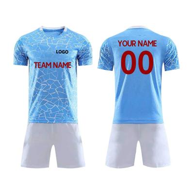 China Custom Football Soccer Sets Adults Sets Polyester Blue And White Wear For Training for sale