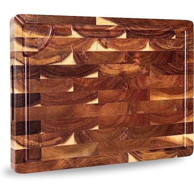 China Sustainable Large and Thick Kitchen Cutting Board with Deep Juice Groove End Grain Acacia wood cutting board OEM&ODM support for sale