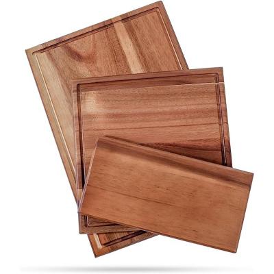 China Sustainable Kitchen Acacia Wood  Cutting Board Chopping board with Juice Groove Set of 3 suit for all kitchen purpose Kitchen Solid wood Boa for sale