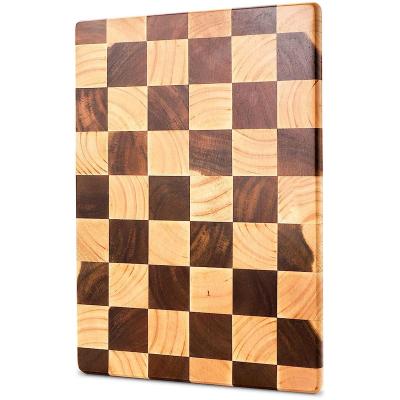 China Sustainable Large and Thick Kitchen Cutting Board with Juice GrooveEnd Grain Rubber+Sapele wood cutting board Chessboard look  OEM&ODM suppo for sale