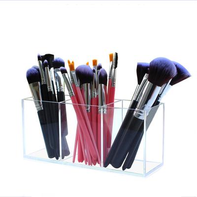 China Stocked 1/2/3/4 Clear Pen Pencil Cup Storage Box Holder Brush Slots Makeup Stationery Desktop Organizer Cosmetic Stand with Compartments for sale