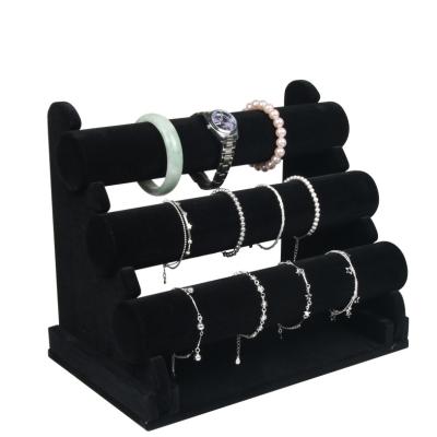 China Assemblable Sell Well New Type Velvet And PU 3 Layers Of Stand Holder Watch Rack Watches for sale