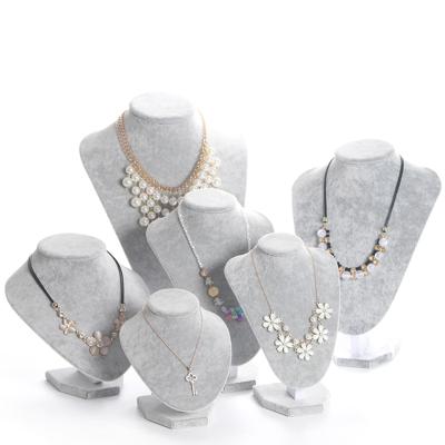 China Jewelry Store Display or Home Dressing Table Selling Goods Best Using Gray Velvet Necklace Display Stand Necklace Holder for sale