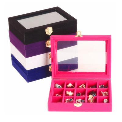 China 15 Slots Luxury Jewelry Box New 15 Slots In Factory Price Stock Jewelry Box With Clear Glass Lid for sale