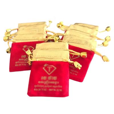 China Nice Red Velvet Customized Printing Logo Jewelry Pouches with drawstring opening jewelry pouch-6666 for sale