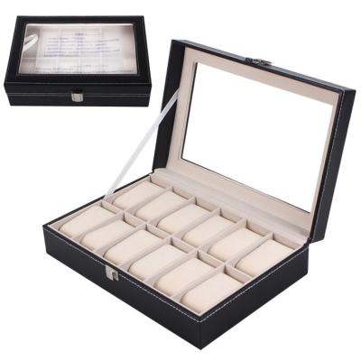 China Luxury Fine Quality Leather Cases 12 Grids Watch Boxes Luxury Leather Box for sale