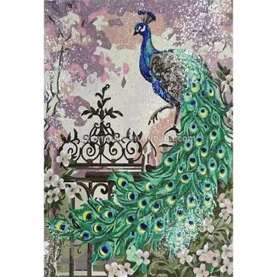 China Large Size Peacock Flower Modern Glass Mosaic Tile Wall Patterns for sale