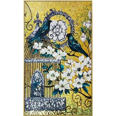 China Art Pictures Glass Mosaic Mural Black Glass Mosaic Tile Custom Glass Gold Cage Tile Garden Zero for sale