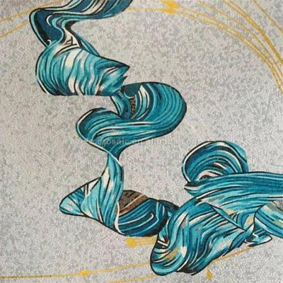 China Living room zero decoration art blue ribbon wall painting crystal glass handmade mosaic tile for sale