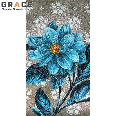 China Modern Green Glass Mosaic Art Flower Design Decoration Wall Painting Tile Mural Blue Puzzle Home Decor for sale