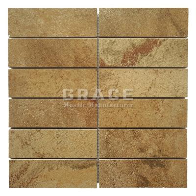 China Hotel Swimming Pool Wall Tiles Yellowish Brown Ceramic Null Porcelain Mosaic Tile Waterjet for sale