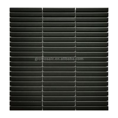 China Modern Black Color Kit Kat Tile Interior Wall Ceramic Tiles Decorative Strip Mosaic for sale