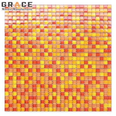 China Void Hotel Glass Mosaic Tile Red Mixed Yellow Crystal Wall Backsplash Swimming Pool Floor Tiles for sale