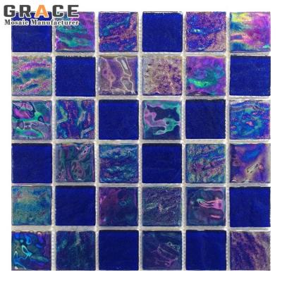 China Modern Iridescent Glass Hotel Exterior Art Mosaic Tile Swimming Pool Blue Plates Luxury Floor Tiles for sale