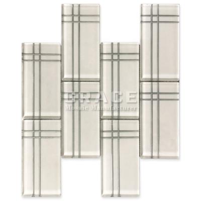 China Void White Underground Tile Hand Drawn Silver Lines Clear Glass Mosaic Wall Tiles for sale