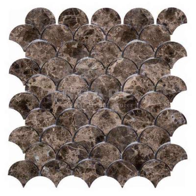 China Puzzle Null Dark Kitchen Fish Scale Tile Marble Stone Mosaic Emperador Hotel Hotel Backsplash Tiles Waterjet Tiles for sale