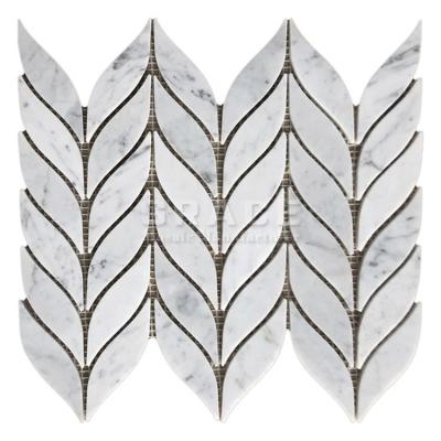 China Hotel Null Leaf Form Carrara White Marble Stone Inlay Netting Waterjet Floor Tiles for sale